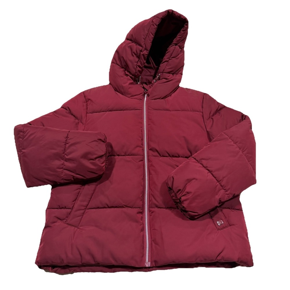 Tommy Hilfiger Puffer Jacket Womens Sz L Red Full Zip Hooded Warm Winter NWOT